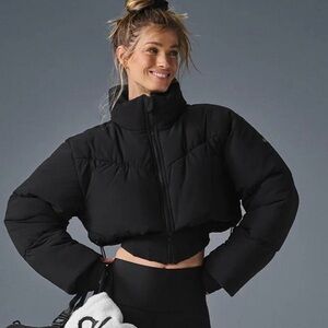 $278 ALO Yoga Main Act Corset Puffer Black Cropped Jacket Coat Large